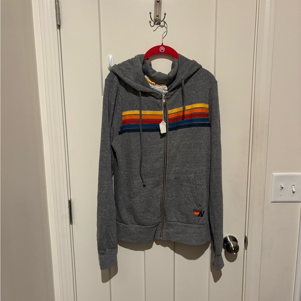 Aviator Nation 5 STRIPE HOODIE - HEATHER GREY Medium NWT - Picture 4 of 6
